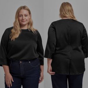 Universal Standard Louise Black Long Sleeve Satin Blouse